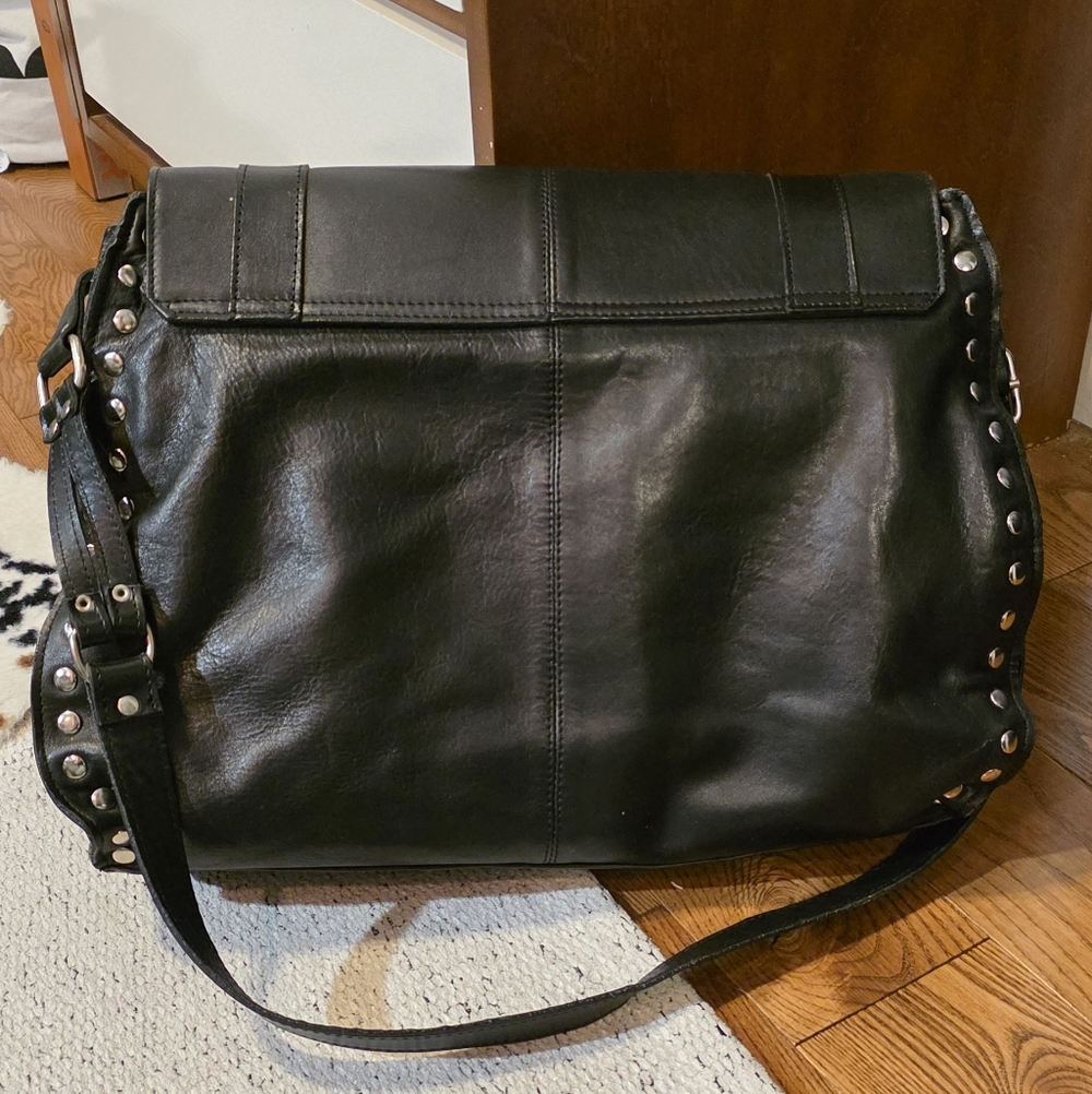 Black Leather Studded Messenger Bag - Picture 4 of 4